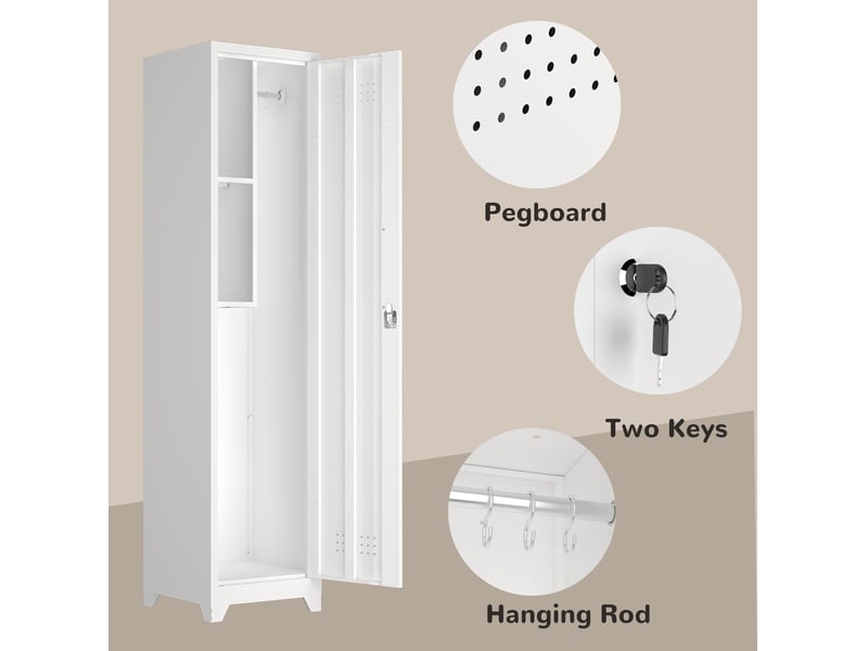  Armoire de rangement pour produits d'entretien 40x40x165 cm blanche en métal, serrure et tringle réglable  - Conforama E