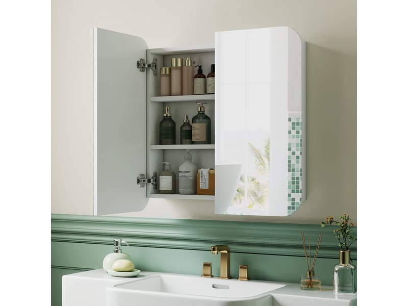  Armoire murale salle de bain avec miroir arqué meuble salle de bain étagère réglable portes miroir 68x13x66 cm blanc  - Conforama C