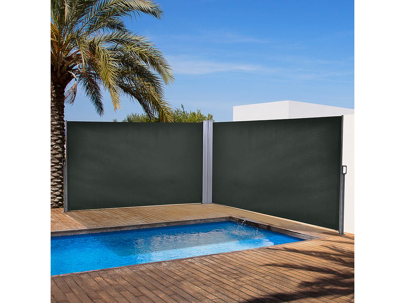 Cloison de jardin réglable et résistante aux uv avec poignée, en métal et polyester 180 gm², 600 x 180 cm, grise  - Conforama D