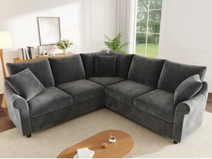 Canapé d'angle droit fixe <strong>BIQZUYA</strong> <strong></strong> 5 places Tissu gris