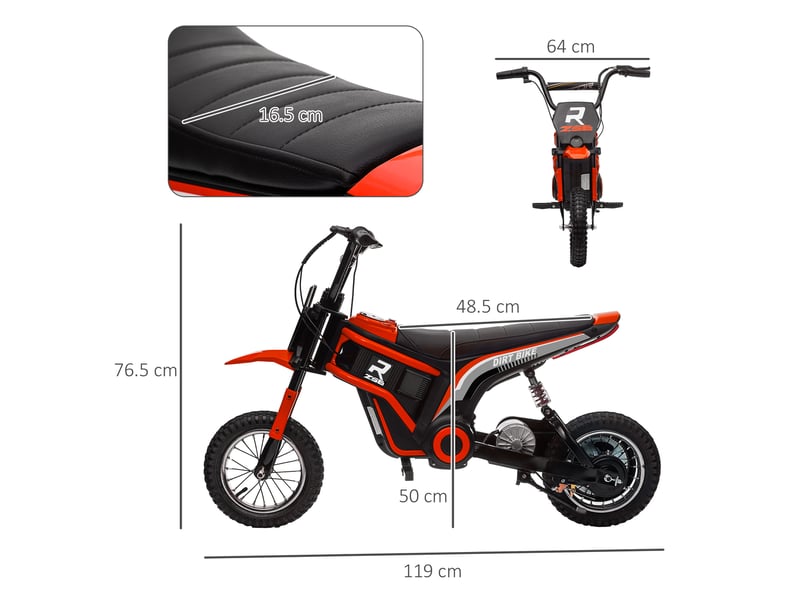 Moto électrique pour enfants avec accélérateur manuel, 2 vitesses (8-16 kmh), 8-12 ans, rouge - Conforama E