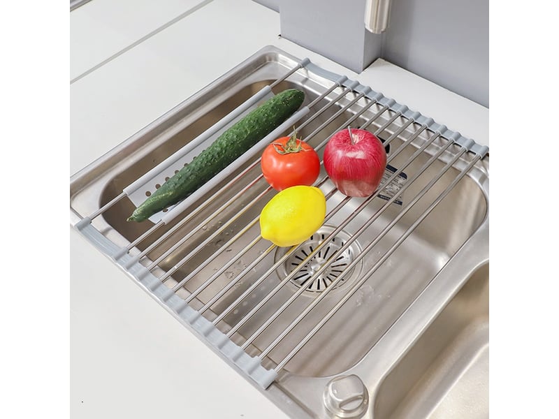  Égouttoir à vaisselle en inox – séchoir pliable et amovible, 43x29cm, gris  - Conforama E