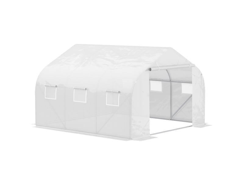 Serre tunnel 445x299x205 cm – blanche – film pe 140 gm² anti-uv, 6 fenêtres enroulables et porte zippée - Conforama A