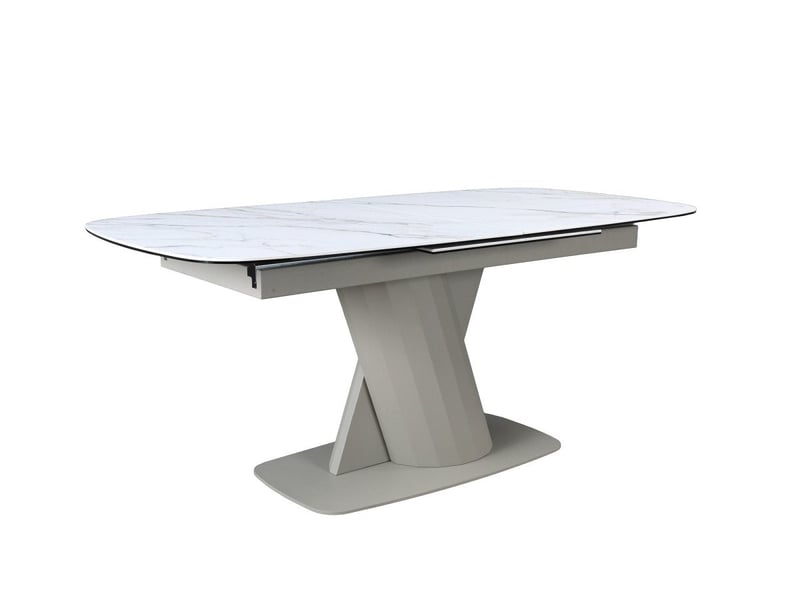Table à manger extensible en métal beige plateau céramique blanc 180-240 cm dubai DUBAI-BEI-BLA - Conforama A