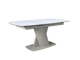 Table à manger extensible en métal beige plateau céramique blanc 180-240 cm dubai