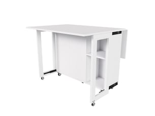 Table à manger pliante blanche, îlot de cuisine mobile sur roulettes avec rangement (sans matelas)