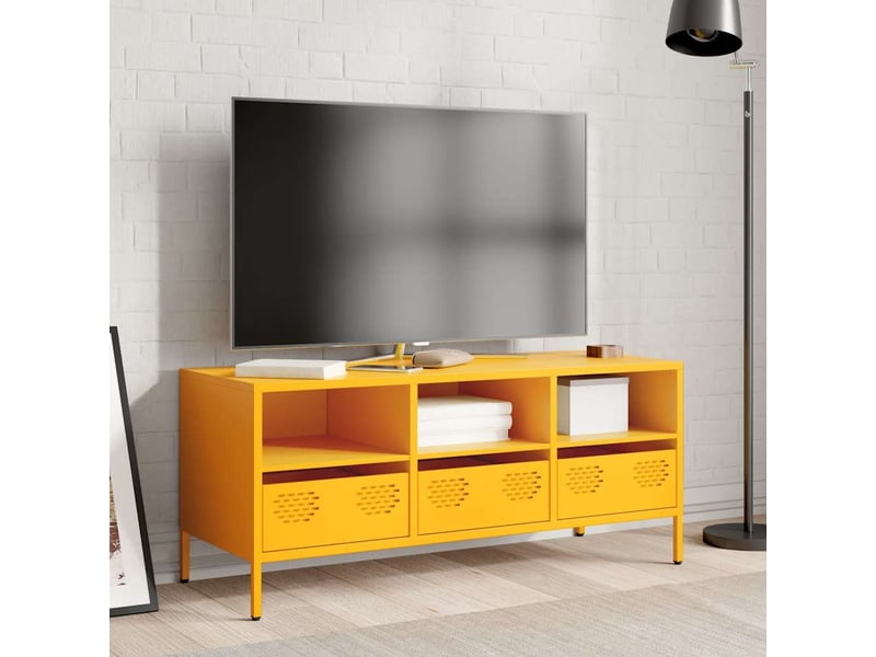  Meuble tv - banc tv - meuble de rangement jaune moutarde 101,5x39x43,5 cm acier laminé à froid  - Conforama C