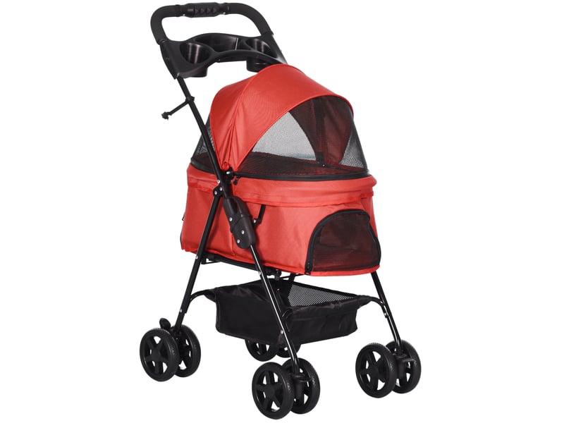  Poussette pliable pour enfent 67 x 45 x 96 cm - rouge - roues doubles, panier de rangement et freins arrière  - Conforama A