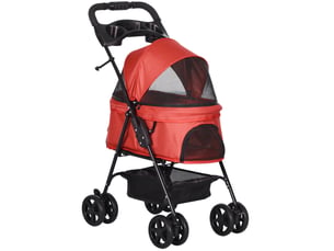 Poussette pliable pour enfent 67 x 45 x 96 cm - rouge - roues doubles, panier de rangement et freins arrière