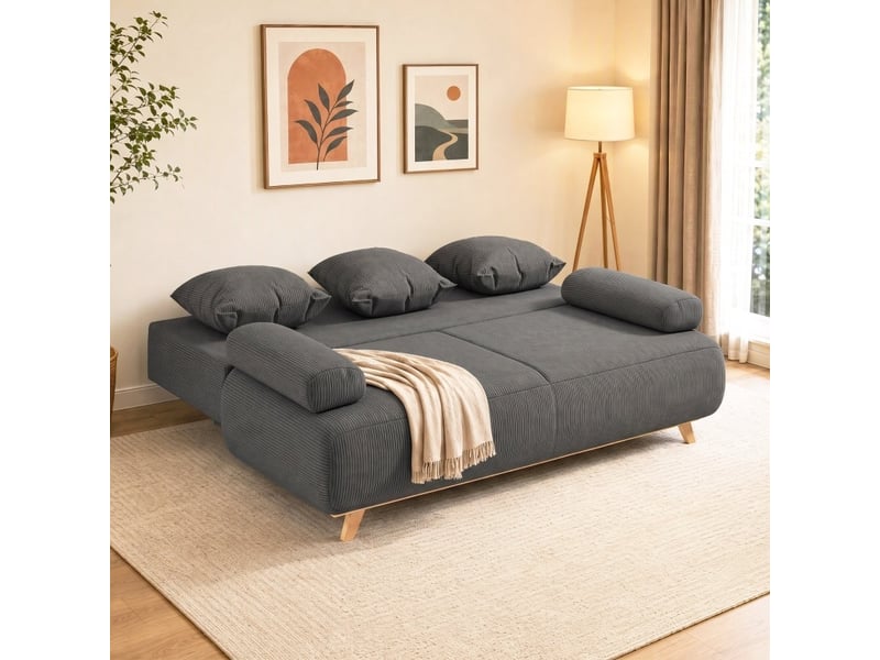 Canapé convertible 3 places 188x100x84 cm – gris – rangement caché, dossier réglable et couchage d'appoint - Conforama D