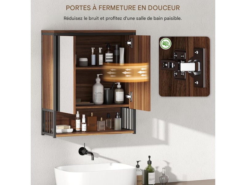  Armoire de toilette murale en mdf et panneau de particules marron 56x20x65 cm  - Conforama D