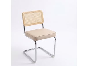 Lot de 2 chaises cantilever en velours gris et cannage pieds en acier chromé style breuer