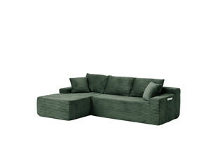 Canapé d’angle modulable gauche compressé 4 places en mousse et velours côtelé couleur vert, style moderne