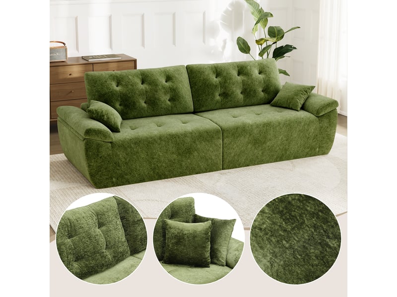  Canapé compressé modulable style nuage scandinave 275cm vert en chenille,mousse compressée haute densité,canapé doux pour salon 275x102x66CM - Conforama R