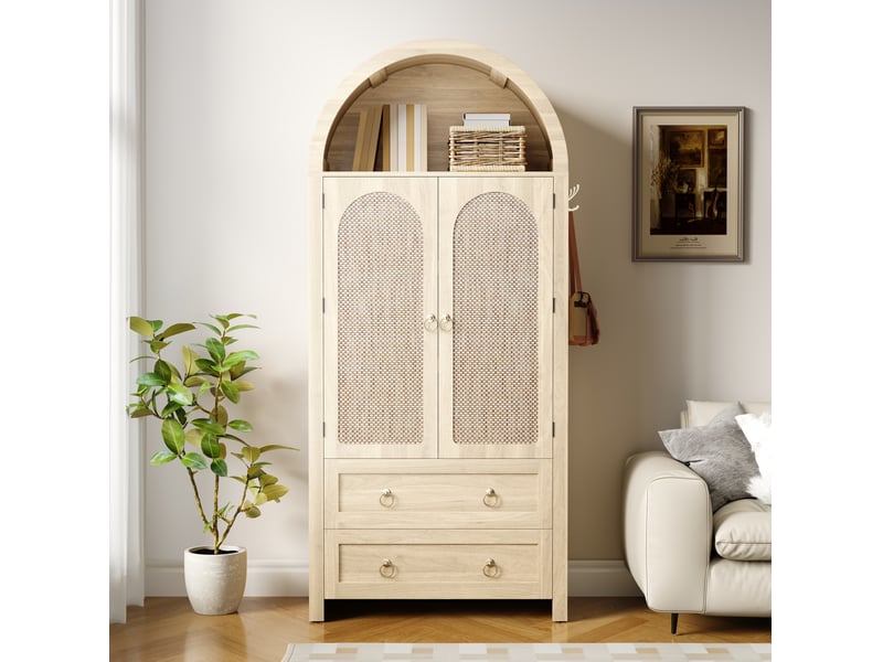  Buffet haut avec portes en rotin et 2 tiroirs 80 cm evryae  - Conforama C