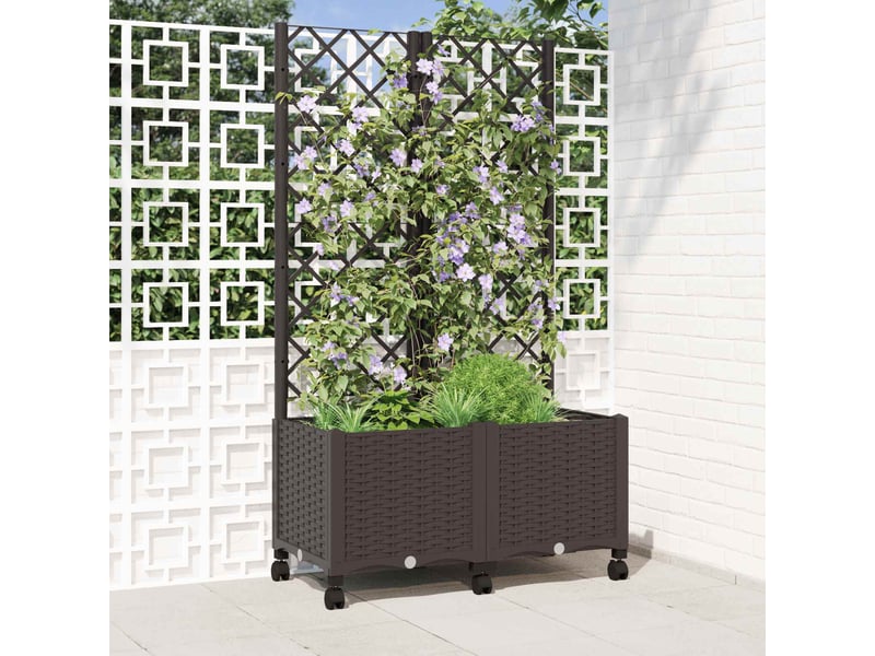  Jardinière - bac de jardin avec treillis et roues marron 80 x 40 x 146 cm pp  - Conforama B