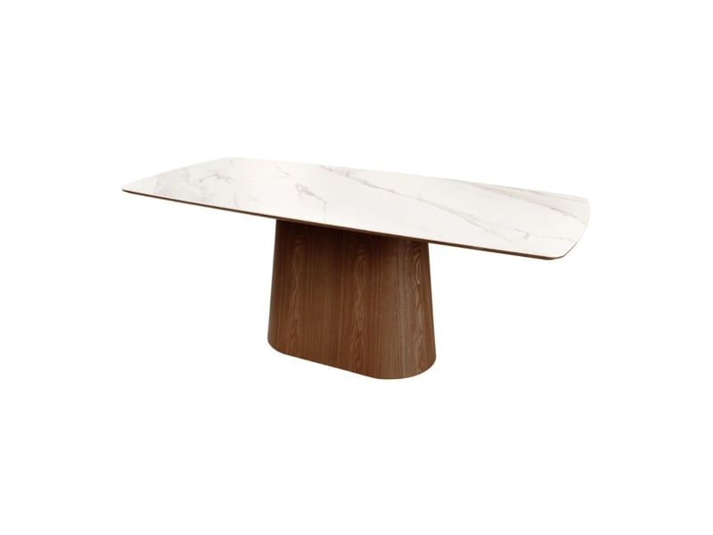  Table rectangulaire lumea – 200 cm – plateau céramique effet marbre blanc et pied plaqué noyer – style contemporain  - Conforama A