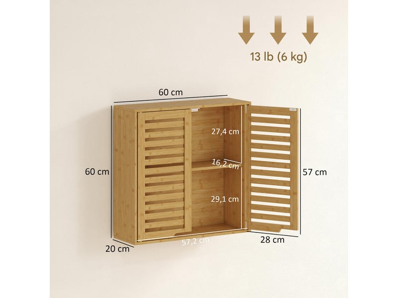  Armoire murale de salle de bain en bambou avec étagère réglable 60 x 20 x 60 cm  - Conforama C