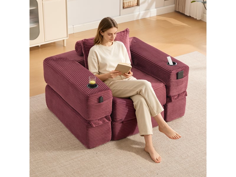  Canapé-lit en velours côtelé - velours côtelé doux et durable - mousse haute densité 30 - noyau à ressorts stable WINE RED - Conforama C