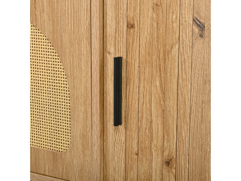  Meuble tv ovale effet bois et rotin – portes coulissantes, portes et tiroirs – pieds métal  - Conforama B