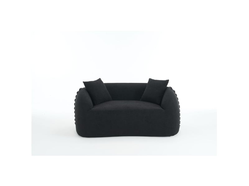  Canapé droit fixe 2 places noir en tissu texturé, 155 cm, avec coussins et lacets décoratifs aux accoudoirs  - Conforama A