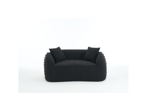 Canapé droit fixe 2 places noir en tissu texturé, 155 cm, avec coussins et lacets décoratifs aux accoudoirs
