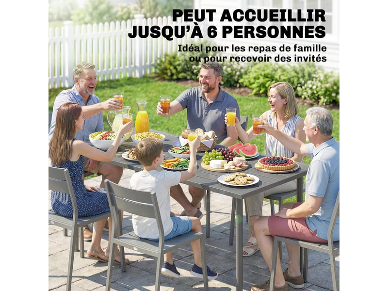  Table de jardin rectangulaire 6 personnes en acier 165 x 80 x 74 cm  - Conforama D