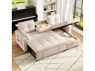 Canapé d'angle convertible modulable en lin avec rangement et porte-gobelet 3-4 places