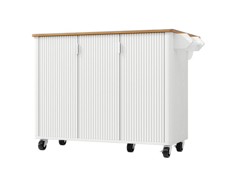  Île de cuisine sur roulettes, buffet 3 portes, plan de travail extensible, rangement ajustable et porte-serviettes  - Conforama A