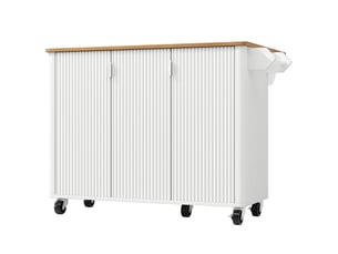 Île de cuisine sur roulettes, buffet 3 portes, plan de travail extensible, rangement ajustable et porte-serviettes