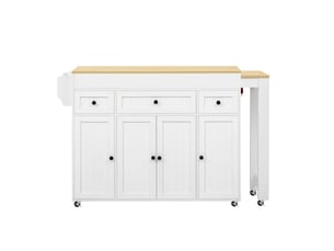 Îlot de cuisine rangement épices meuble de cuisine espace repas extensible tiroirs porte-épices roulettes structure autoportante coloris blanc