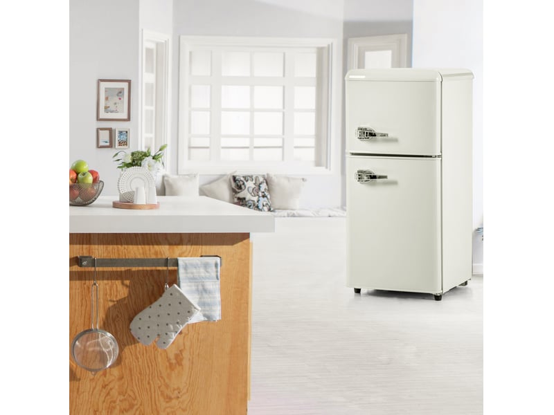 Réfrigérateur rétro 88,8x45,5x48,5 cm double porte 60 l métal blanc crème - Conforama B