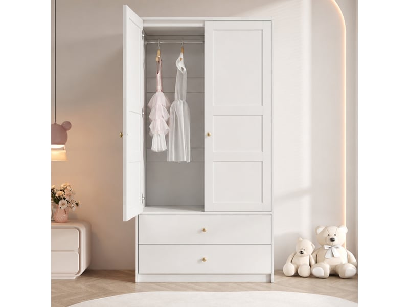  Armoire — blanc — 100 × 48 × 180 cm — 2 portes et 2 tiroirs  - Conforama D