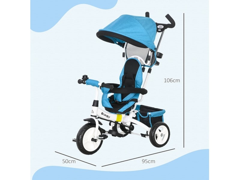  Tricycle enfant evolutif confort securite avec canopy et guidage parent bleu homvra  - Conforama E