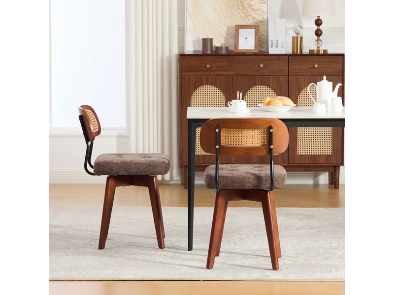  Lot de 2 chaises pivotantes 360° rotin et chenille marron, h77 cm Fay Lum - Conforama E