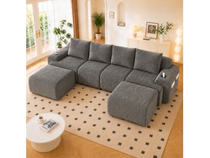 Canapé d'angle compressé réversible convertible <strong>MODENUIT </strong> <strong></strong> 4 places Velours côtelé gris foncé