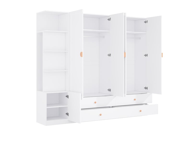 Armoire 5 portes, 3 tringles, 4 tiroirs 225x45x200 cm blanche - Conforama D