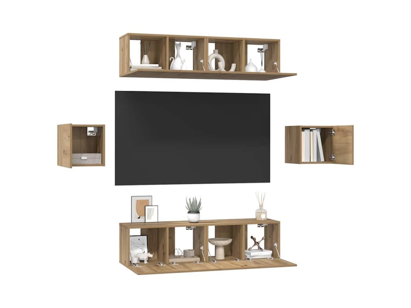 Ensemble meuble tv - banc tv - meuble de rangement 6 pcs chêne artisanal bois d'ingénierie  - Conforama C