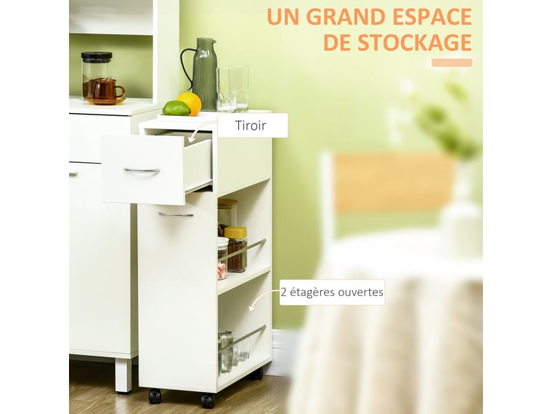  Desserte de cuisine 1 tiroir et 2 étagères à roulettes blanc 25 x 50 x 85 cm  - Conforama D