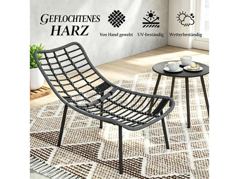  Salon de jardin ensemble de jardin en résine tressée 2 personnes coussins gris usage extérieur  - Conforama C