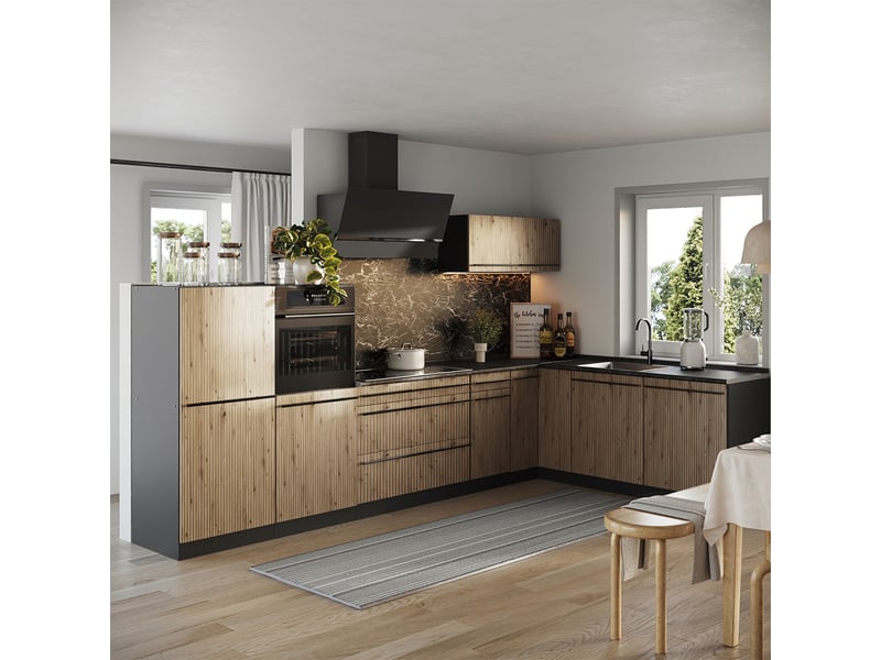  Vicco cuisine en angle, bétonanthracite, 347 x cm plan de travail anthracite  - Conforama C