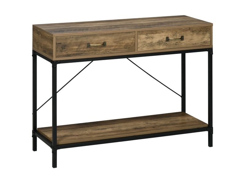  Console d'entrée 100x35x76,5 cm 2 tiroirs panneau de particules et métal marron et noir  - Conforama A