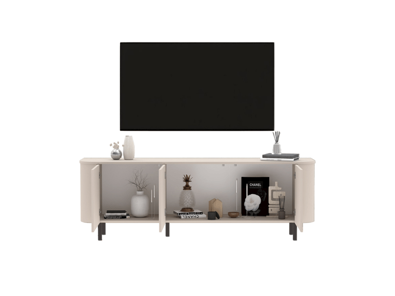 Meuble tv 3 portes, bords arrondis cashmere l180,2 cm - bora  - Conforama C