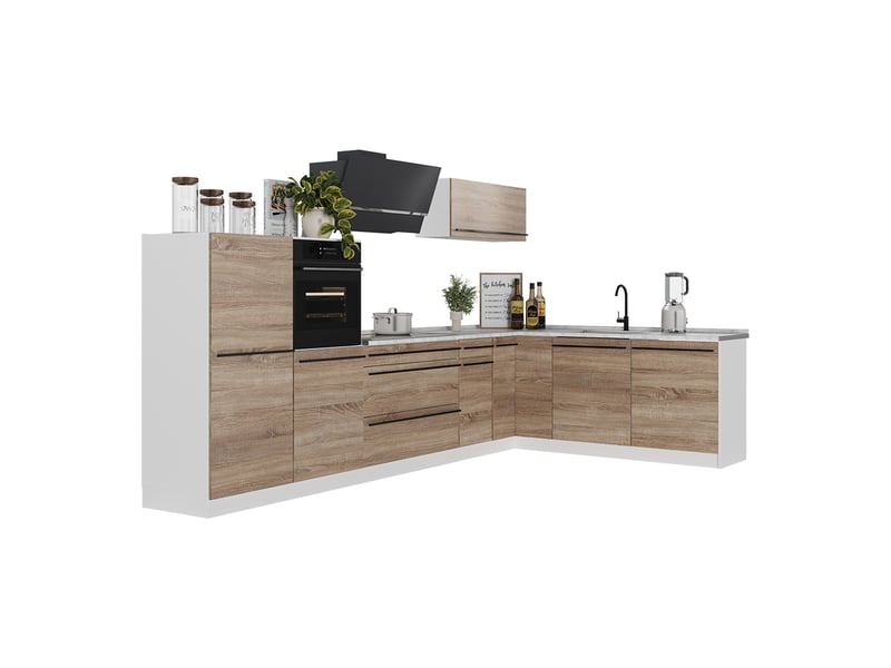 Vicco cuisine en angle, sonomablanc, 347 x cm plan de travail chêne doré - Conforama E