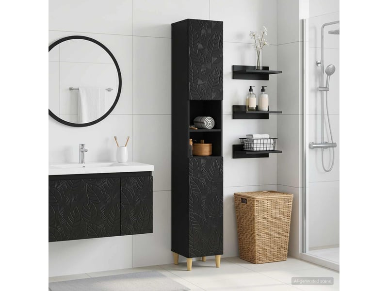  Colonne de salle de bain avec étagère ouverte delft noir  - Conforama B