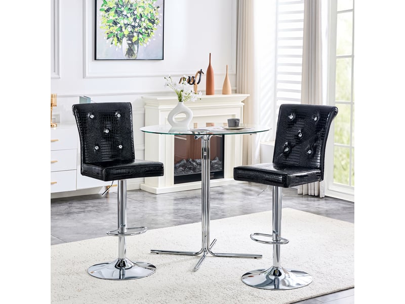  Tabourets de bar lot de 2 avec détails à boutons en cristal - lpospi - assise rembourrée en pvc, noir  - Conforama C