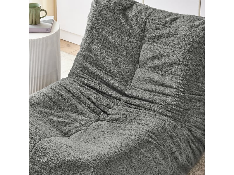  Fauteuil relax 100x90x70 cm gris en mousse et tissu bouclette, avec repose-pieds pour lecture et détente  - Conforama E