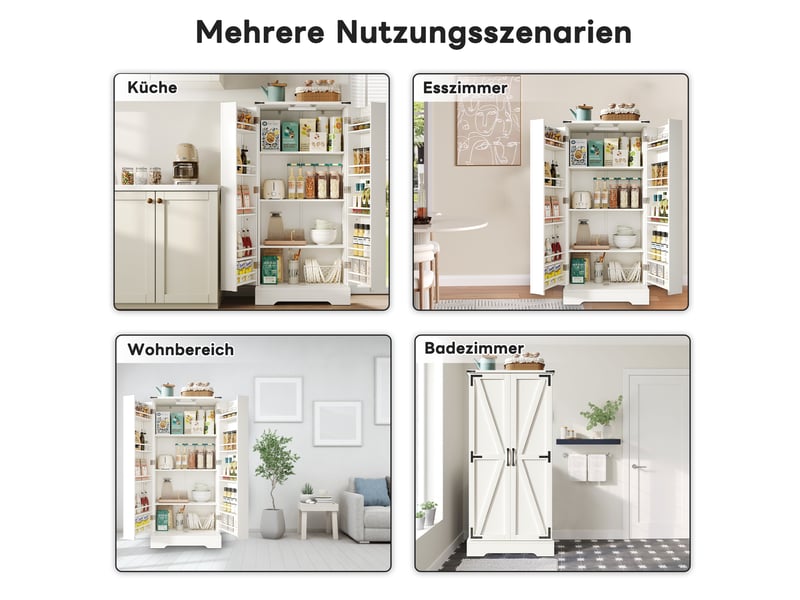  Armoire de cuisine 128,5 cm, buffet de rangement style campagne avec éclairage led, 2 portes, étagères réglables, blanc  - Conforama D