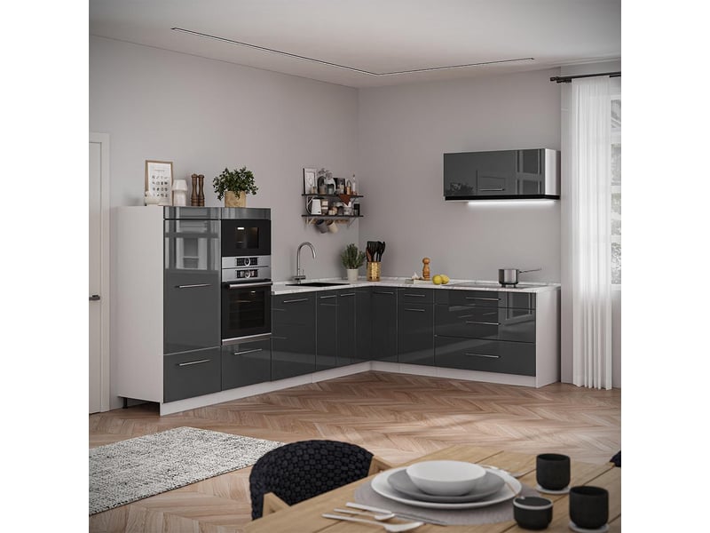  Vicco cuisine en angle, anthracite haute brillanceblanc, 327x60cm, pt marbre  - Conforama C