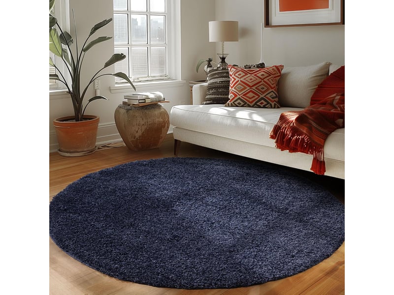 Shaggy - tapis uni rond - bleu foncé 200 x 200 cm LIFE2002001500NAVY - Conforama B